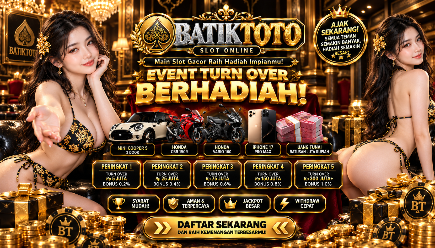 LOMBA TURNOVER SLOT DENGAN HADIAH UTAMA MOBIL MiNI COOPER DAN MOTOR MEWAH